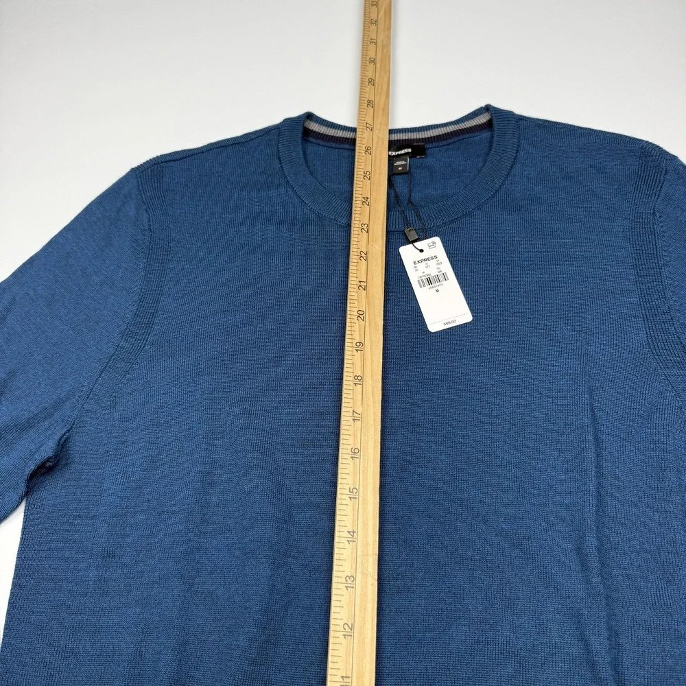 Express Sweater Mens Medium Blue Merino Wool Crewneck Knit Pullover Lightweight